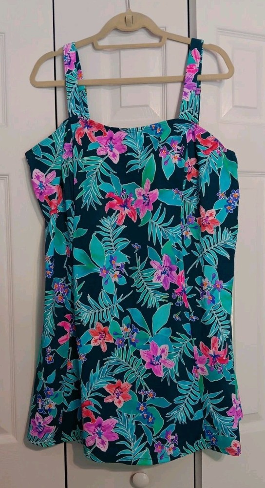 NWOT SWIM365 One-Piece Swimsuit/Swim Dress, Size 22, Teal/Pink/Purple Tropical