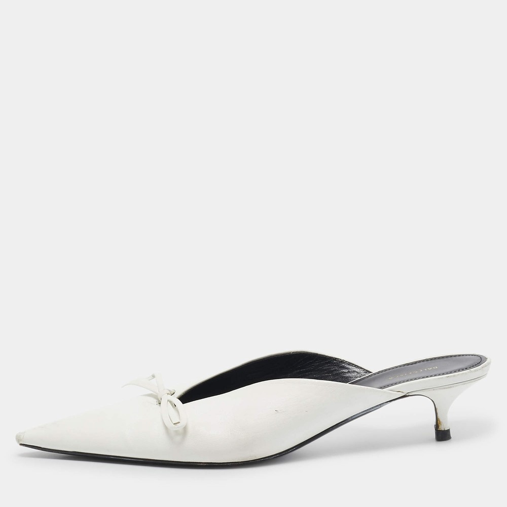 Balenciaga White Leather Knife Bow Mules Size 38.5