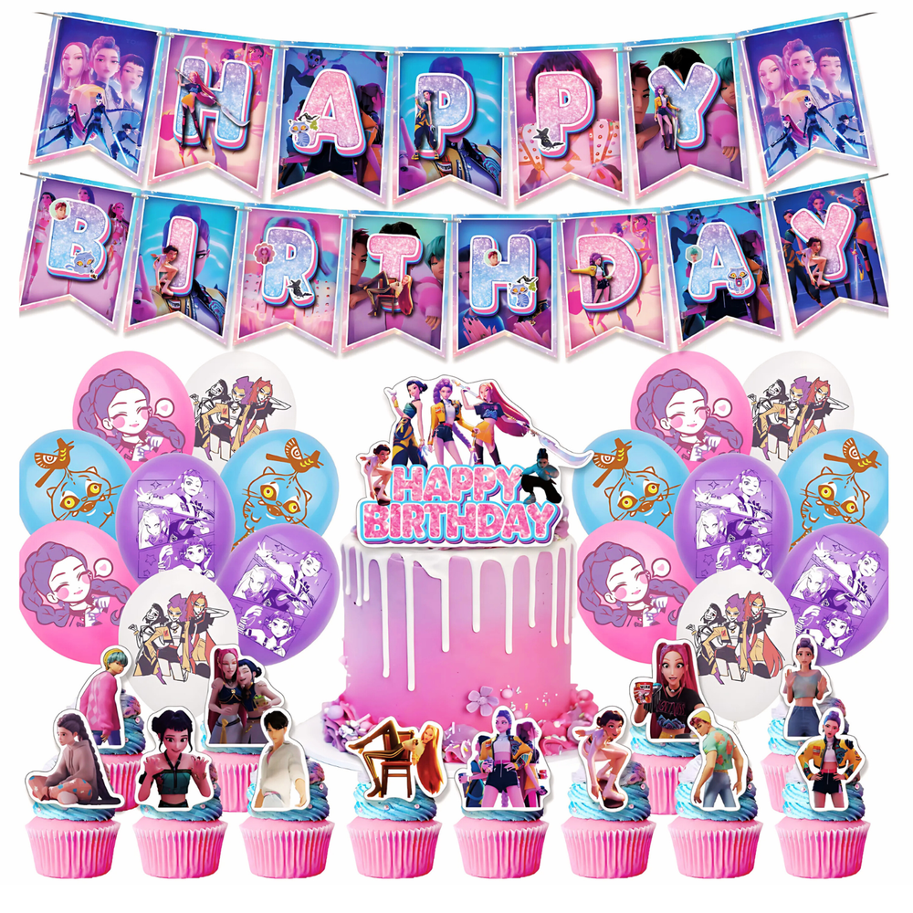 KPOP Hunters Birthday Party Supplies Set Balloons Cake Toppers Banner