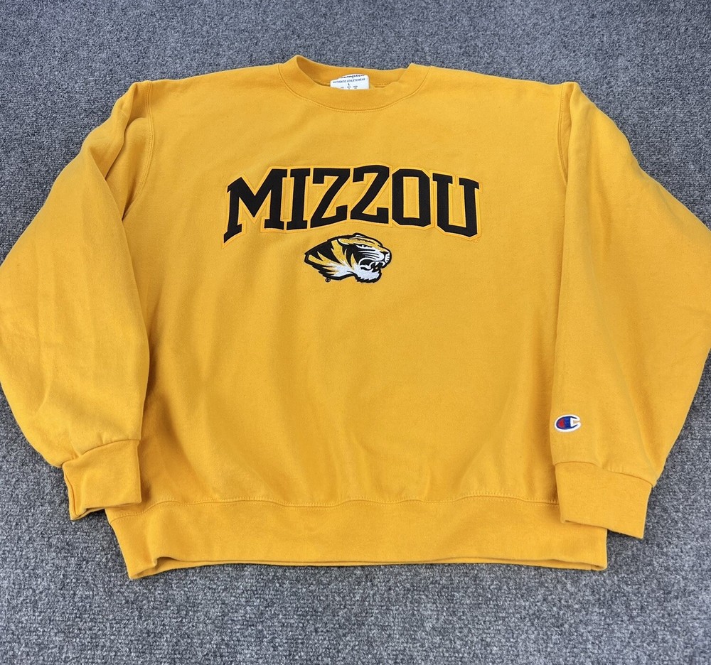 Mizzou Tigers Big Logo Champion Sweater Mens Large Yellow Football College  