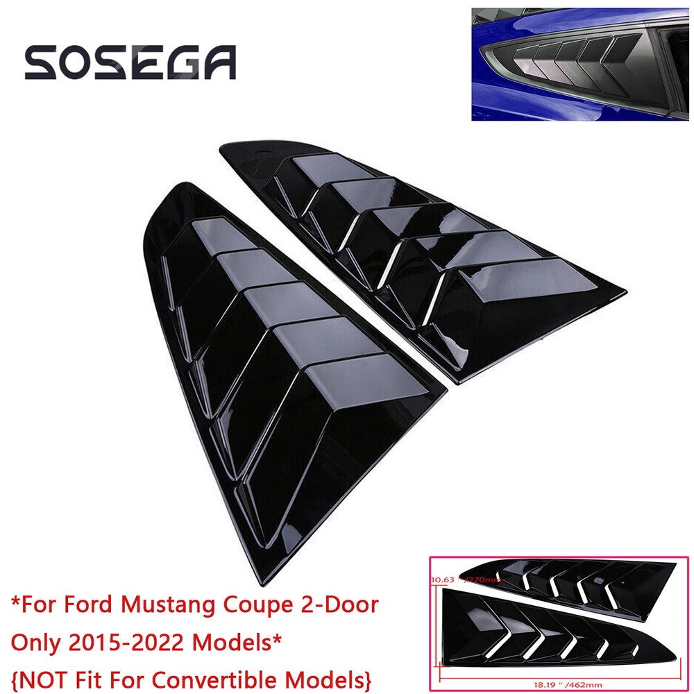 Mustang 2015-2020 Gloss Black Side Quarter Window Louvers Sun Shade Cover