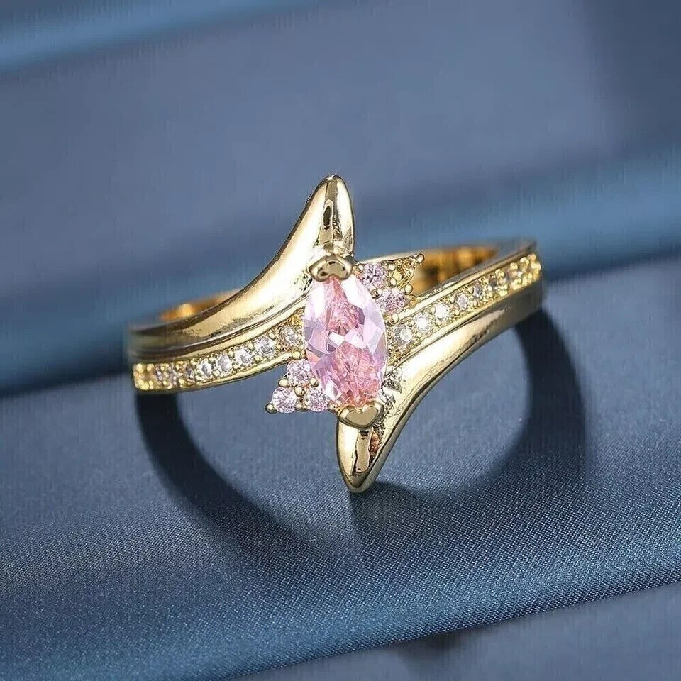 2Ct Marquise Cut Simulated Pink Sapphire Wedding Ring In 14k Yellow Gold Plated