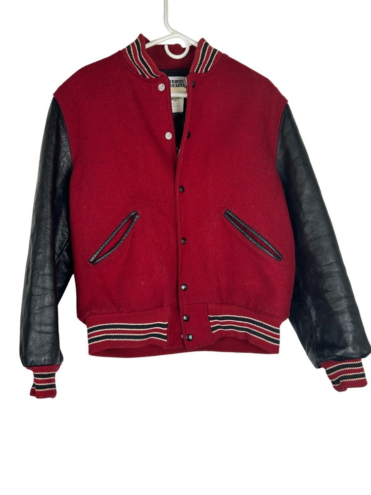 Vintage Trophy Jackets Adult Medium Red Leather Letterman Varsity Sportswear 70s