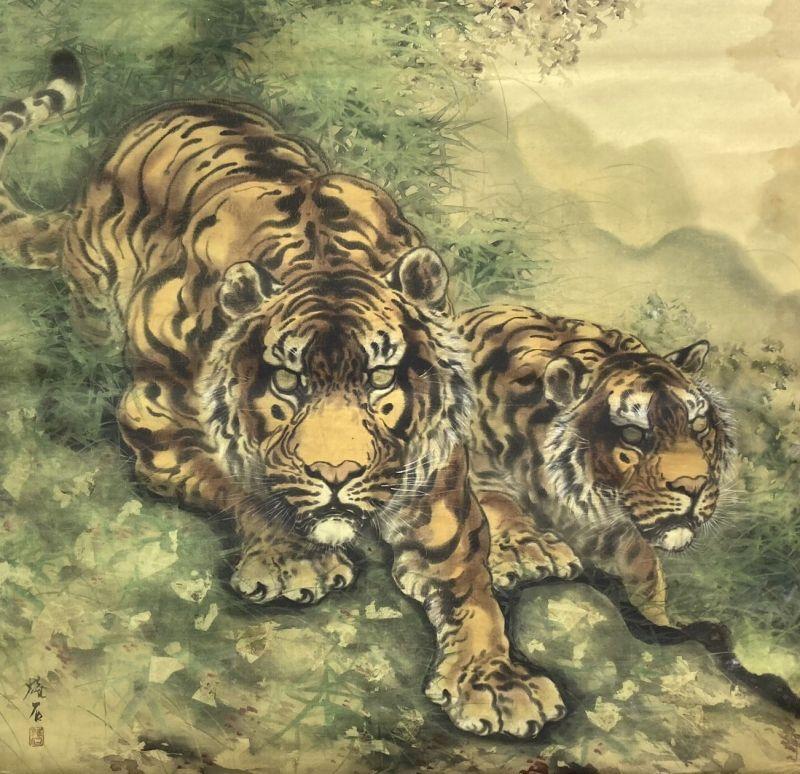 Fierce Tiger Silk Book Large Hanging Scroll