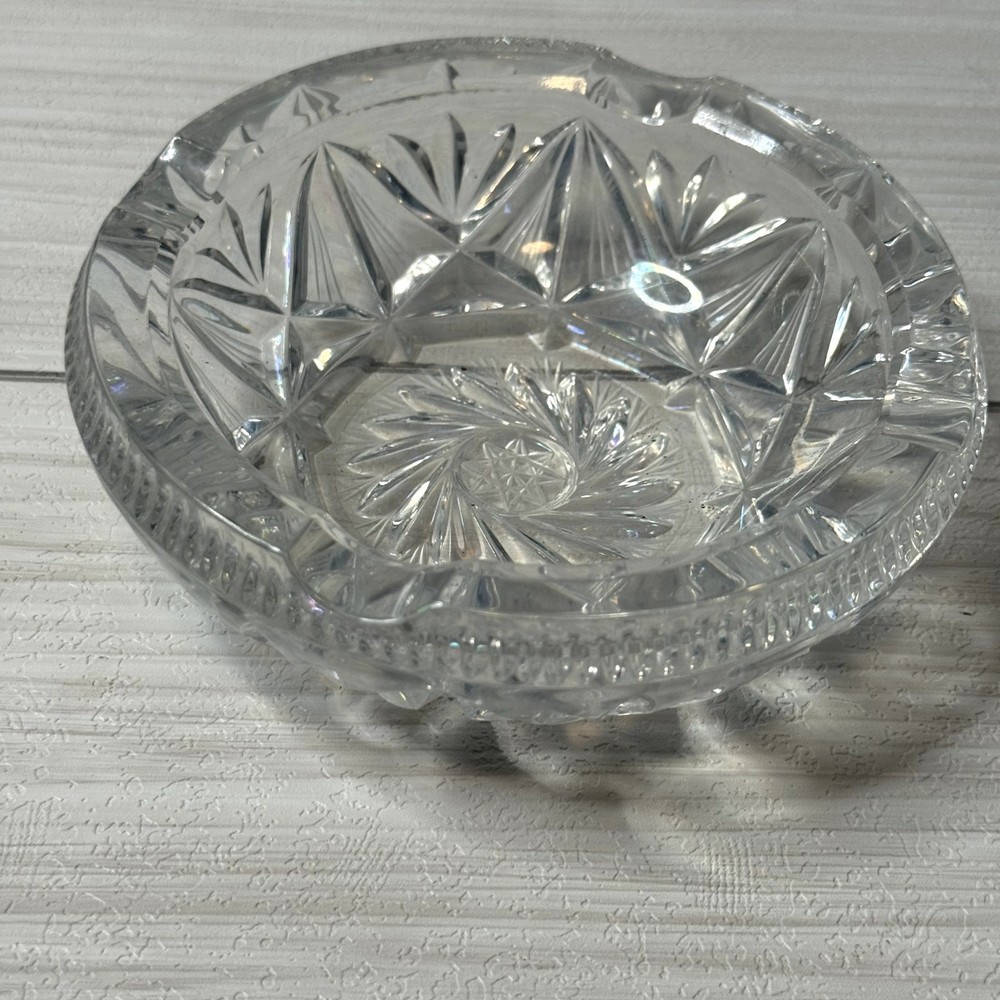 Crystal Cut Glass Ashtray Candy Dish Trinket Holder Home Decor Bowl