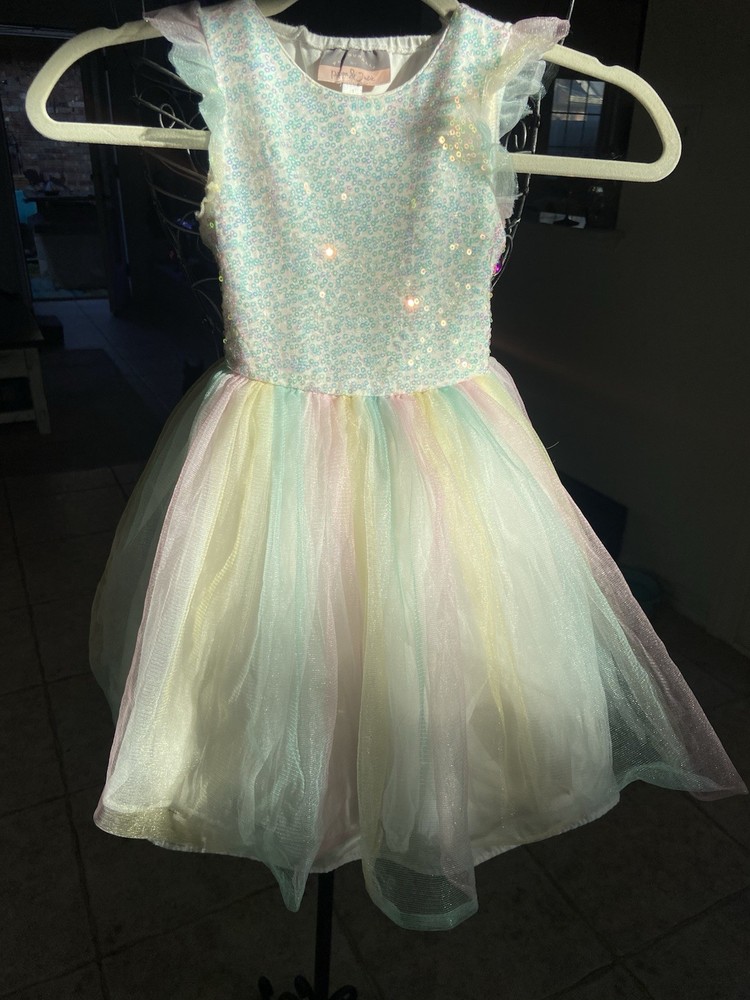 Pippa & Julie Girls Sequin Tulle Dress Ball Gown Pink Pastel Rainbow Size 5