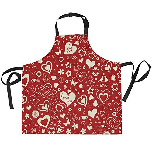 Mothers Day Hearts Kitchen Apron Red Love Chef Apron with 2 Pockets for Women...-image