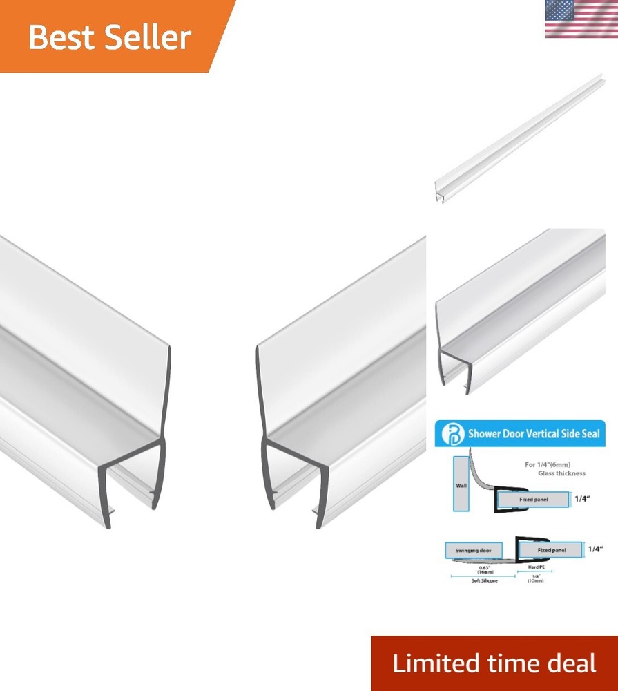 2-Pack Frameless Shower Door Side Seal Strip for 1/4 Inch Glass Vertical Panel