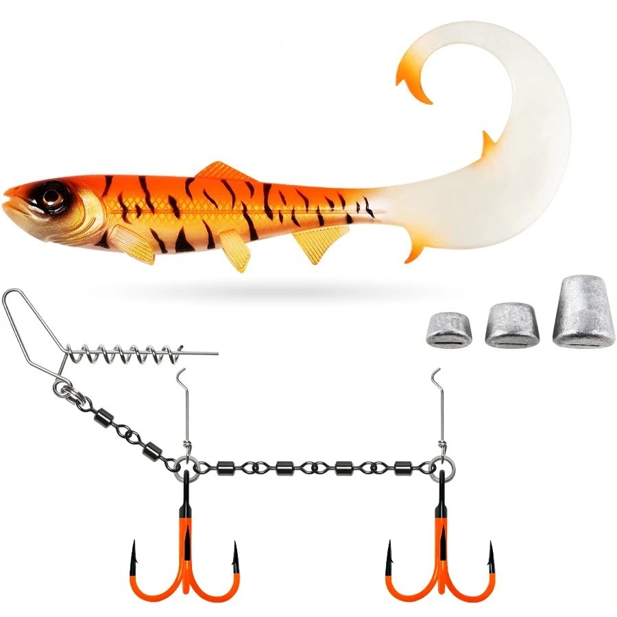 Soft Bait 17.5cm22cm Swimbait with UV Treble Hook Rolling Swivel Stinger Rig Kit