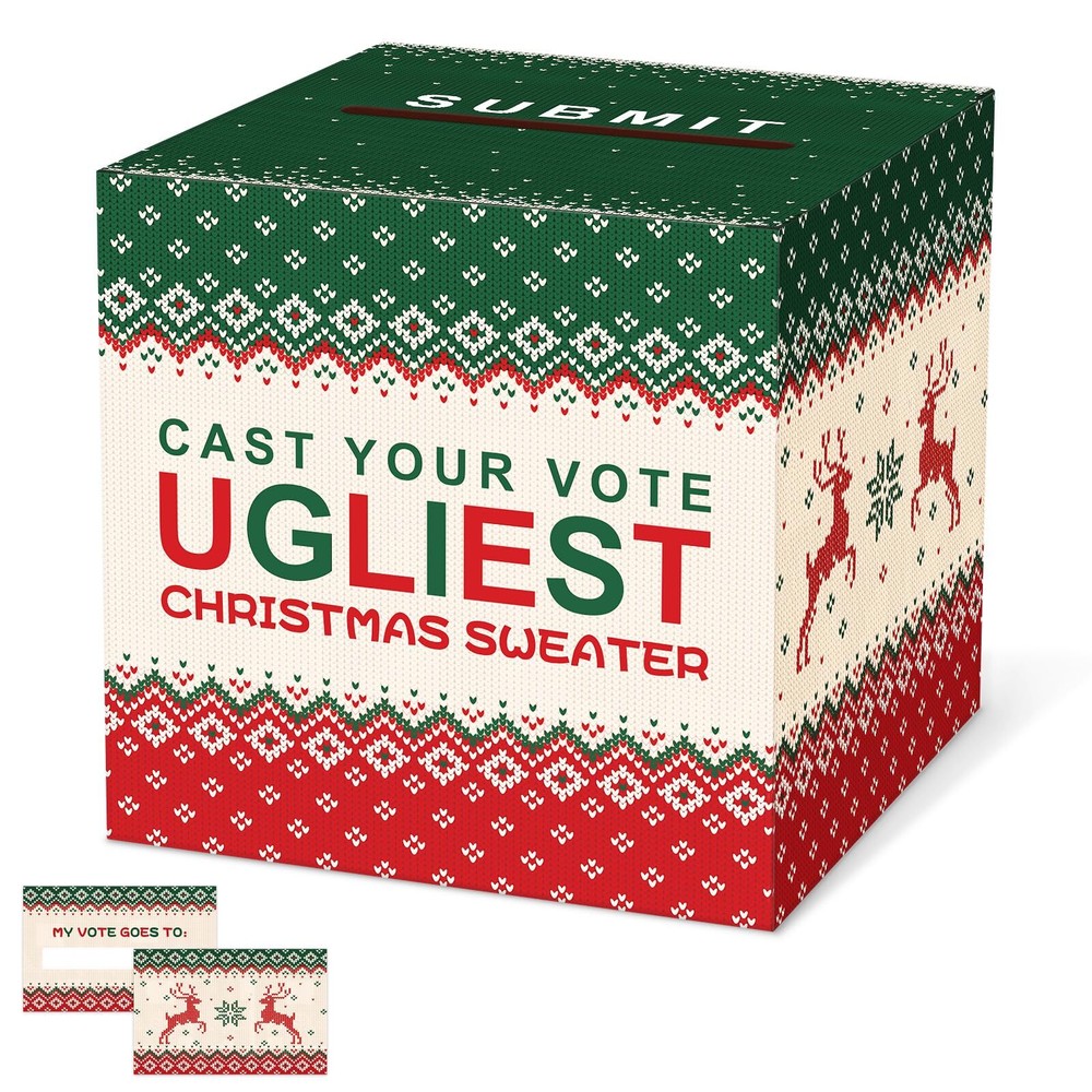 Christmas Ugly Sweater Contest Ballot Card Box Voting Cards Box Set with 50 V...