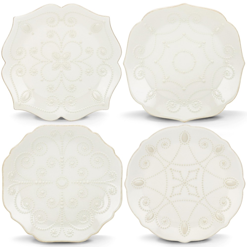 829072 French Perle White 4-Piece Assorted Dessert Plate Set