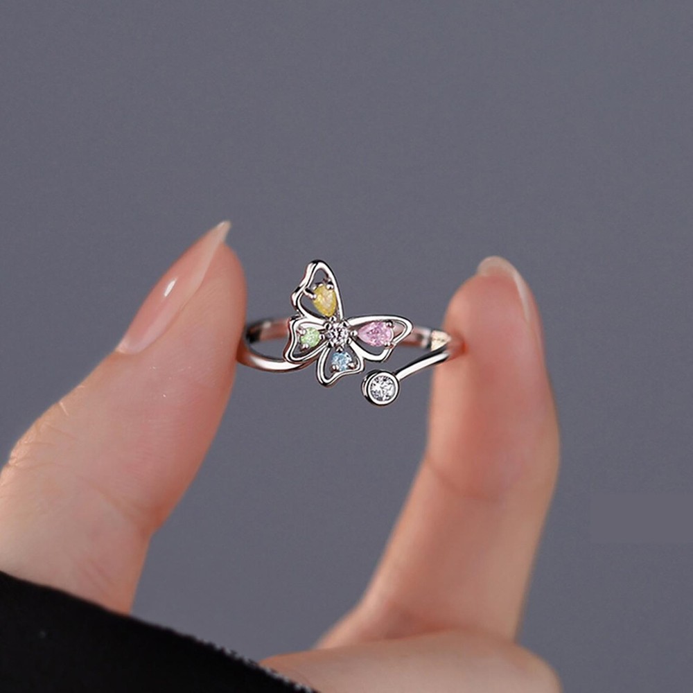 925 Sterling Silver Butterfly Open Ring for Women Adjustable Wedding Jewelry Gif