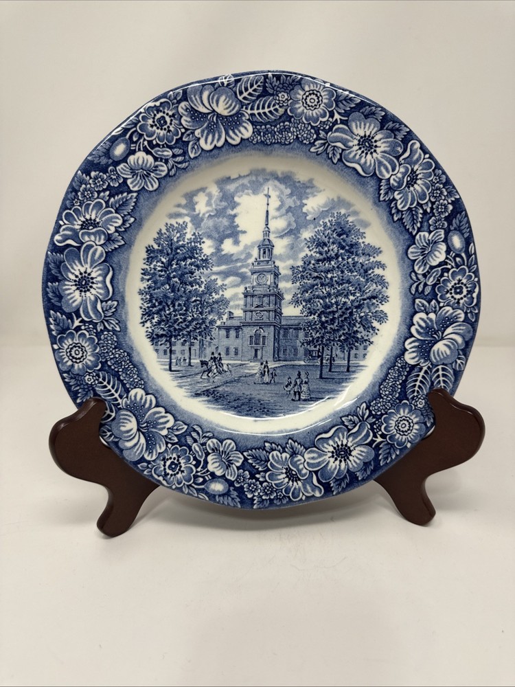 Staffordshire Liberty Blue Independence Hall Dinner Plate England Ironstone 10”