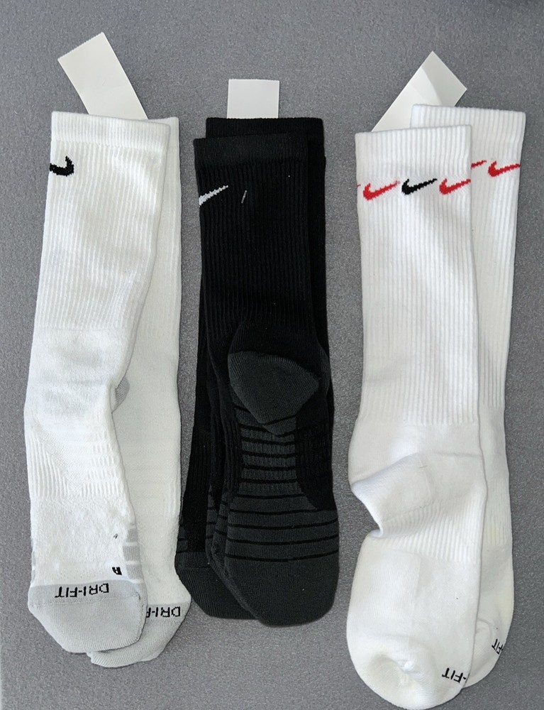 Nike Men's Socks Dri-Fit Everyday Athletic Fitness Crew 4 pairs black white 9-11