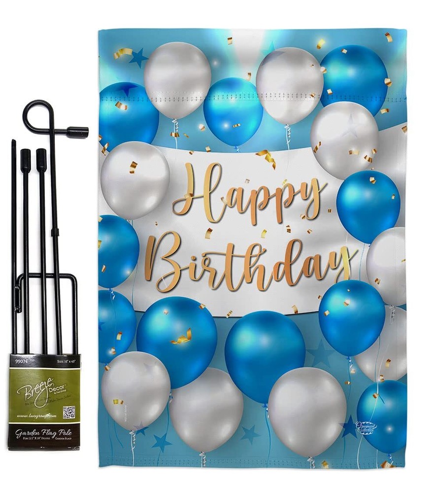 Birthday Party Garden Flag Set with Stand for Outdoor Celebration Cake Display
