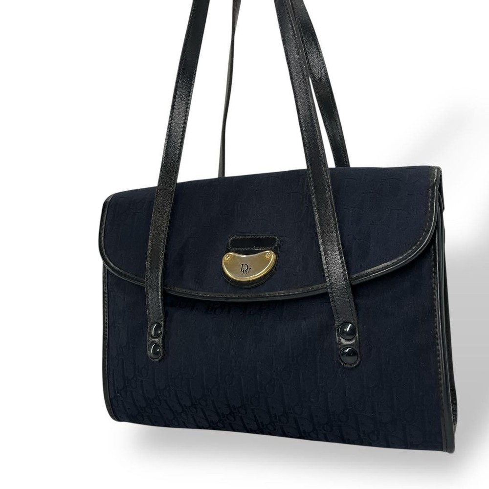 Old Dior Trotter Handbag Logo Plate Canvas Navy