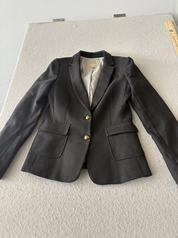 Banana Republic Blazer Womens 2 Black Wool Blend Two Button Hacking Jacket