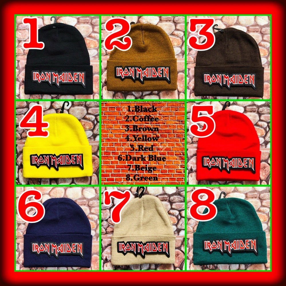 IRON MAIDEN BLACK PATCHED BEANIE  ( OTHER COLORS) ➕ NECKLACE