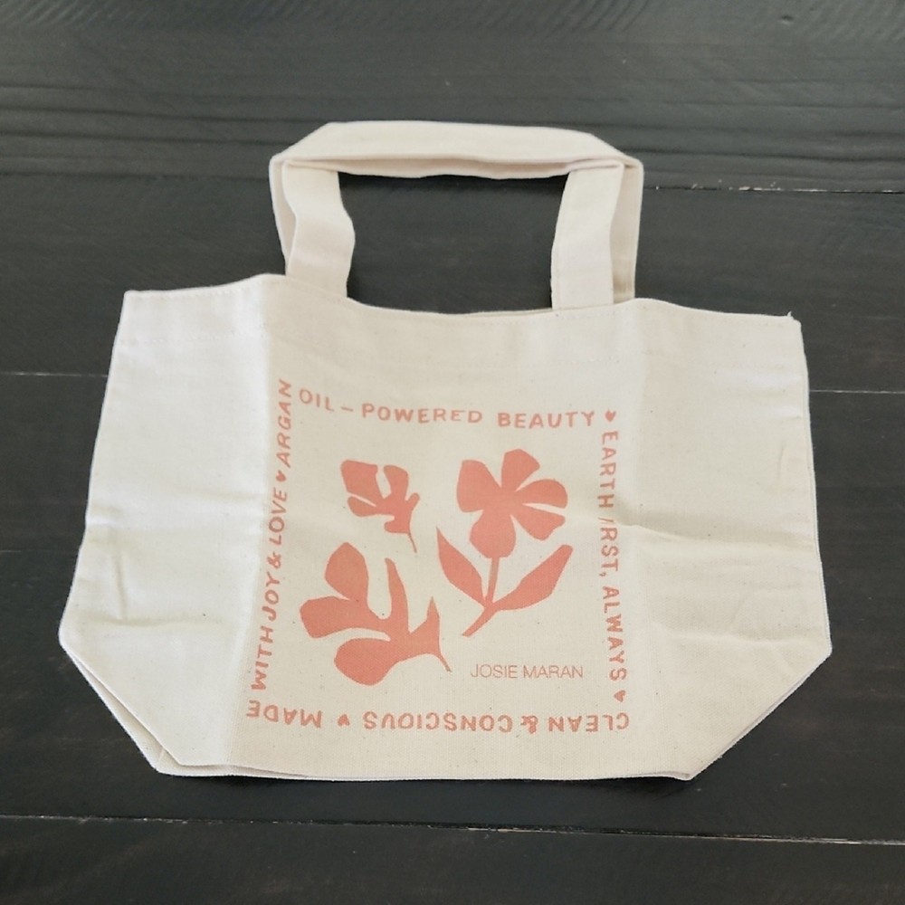 Josie Maran Mini Cream Canvas Tote Bag with Handles for Travel