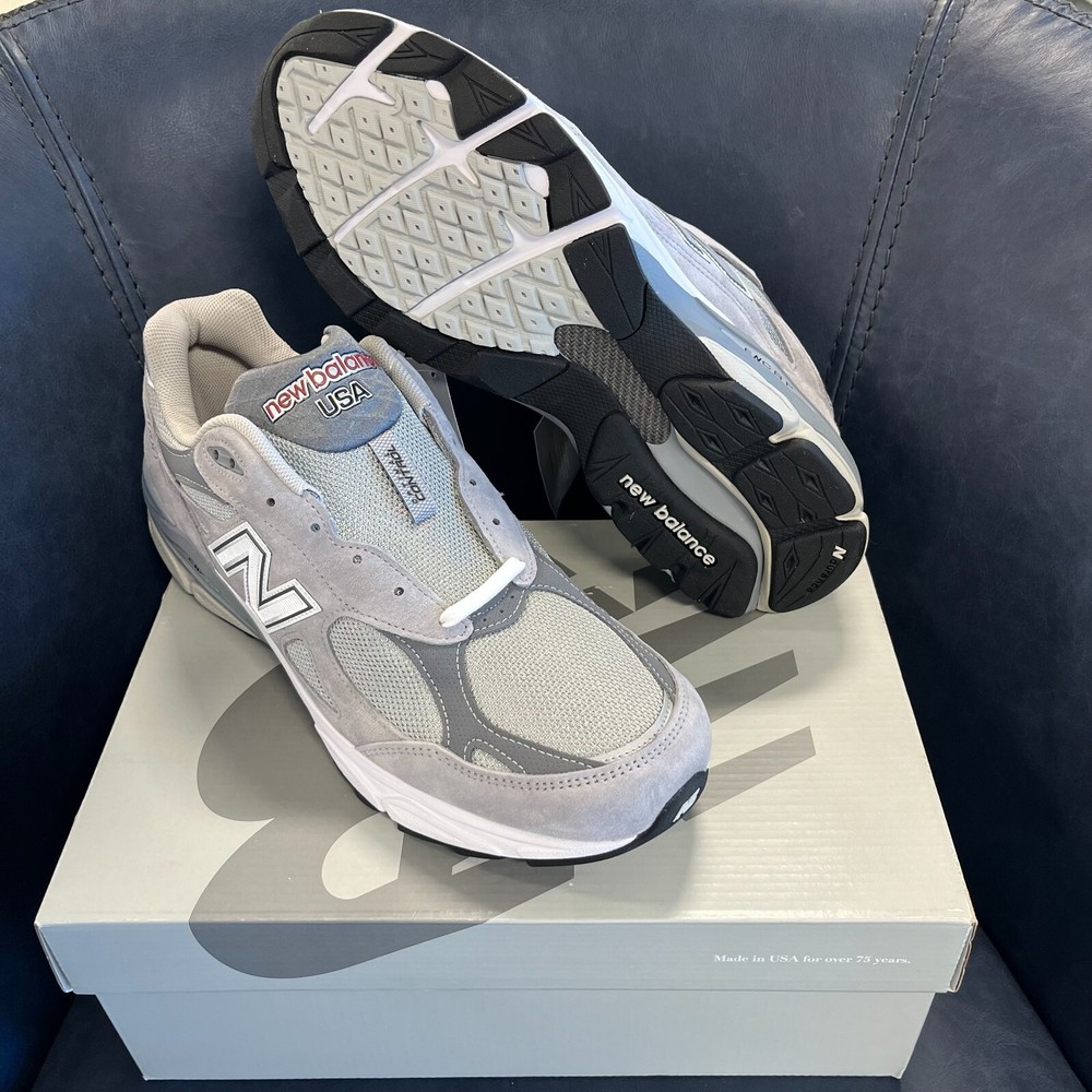 Mens Size US 12 New Balance 990 v3 Made in USA Grey White Sneakers M990GY3 NIB