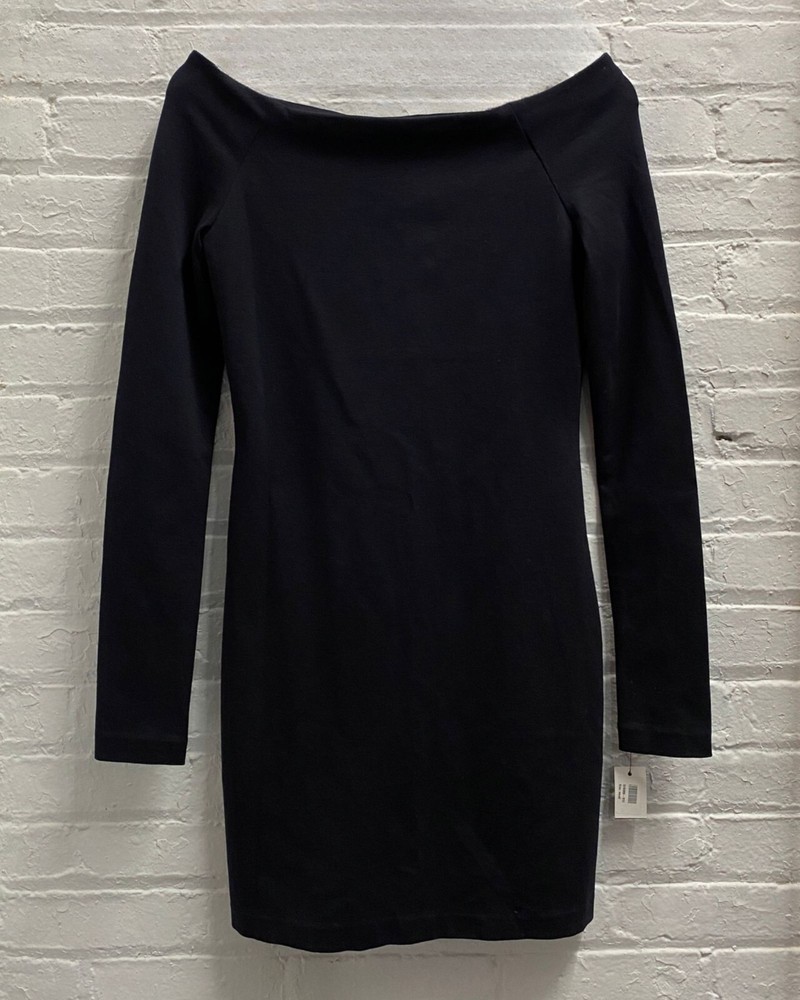 The Row Black Modal Blend Boat Neck Long Sleeve Mini Bodycon Dress size S