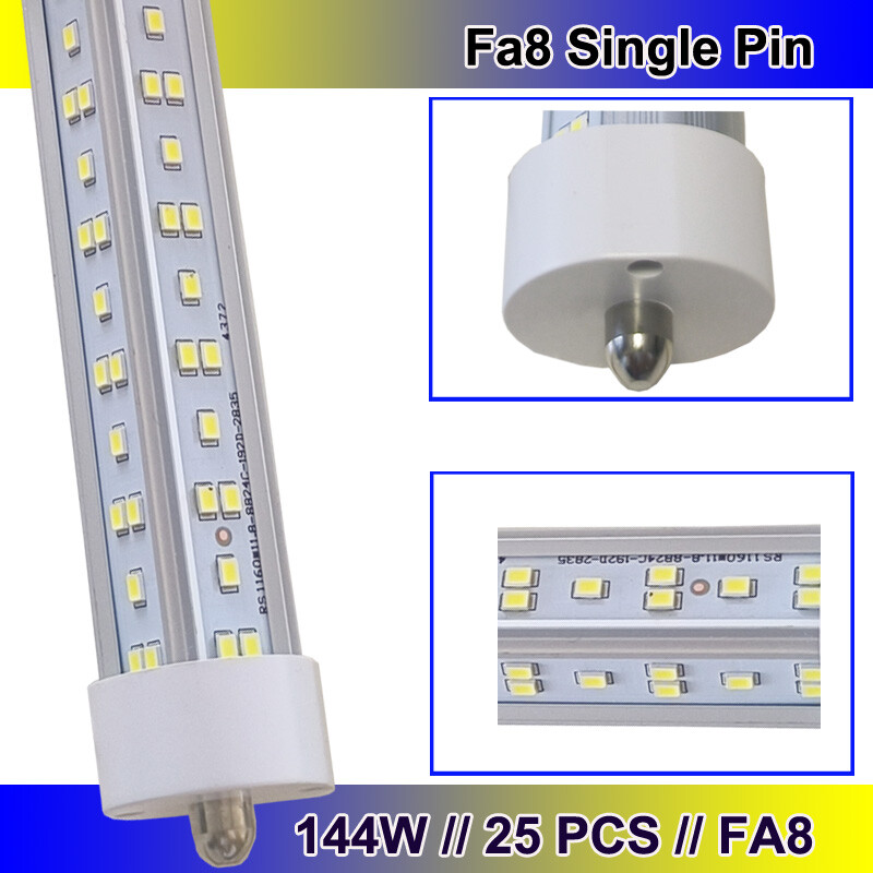 8FT LED Tube Light FA8 T8 Single Pin 144W LED Shop Light 8Foot Bulbs 6500K 25P