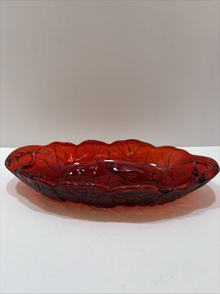 Vintage Indiana Glass Red Lily Pons Sunflower Berry Bowl 9.5 Inch