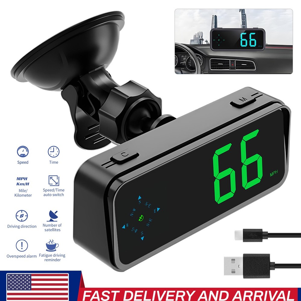 Universal GPS Digital Speedometer HUD with Overspeed Alarm MPH Display