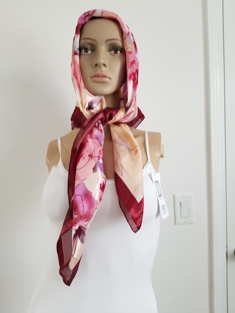 Pink Floral Silky Polyester Scarf for Women