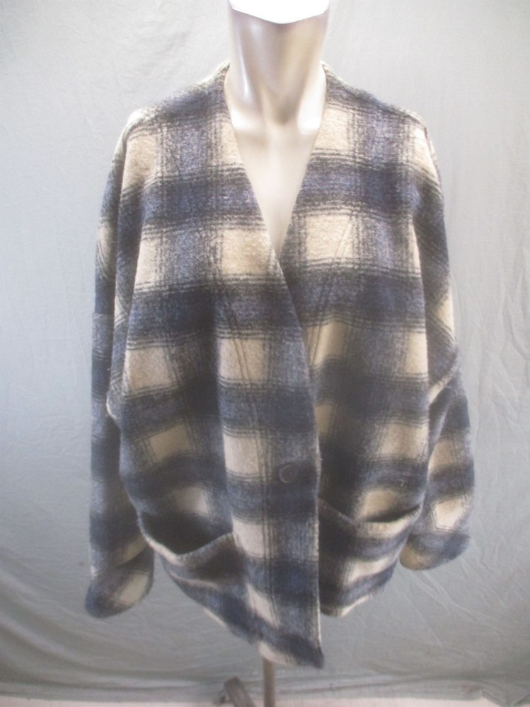 Madewell Size XL Womens Multicolor Plaid Wool Blend V Neck Pockets Jacket 846