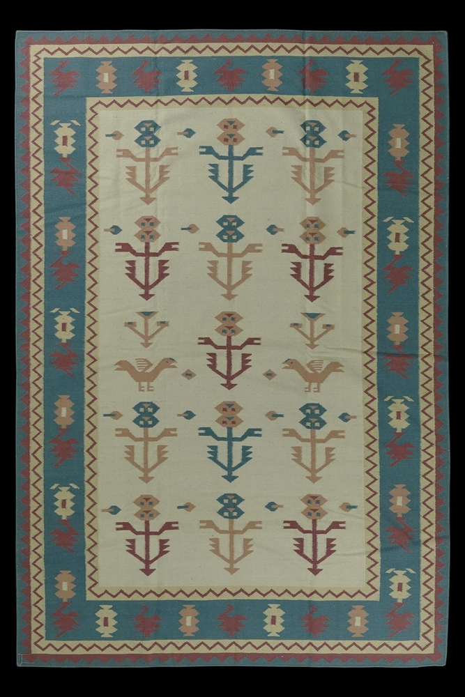 Hand Knotted Cotton /Wool Dhurrie Kilim Rug Color Multicolor Design Carpet Rug