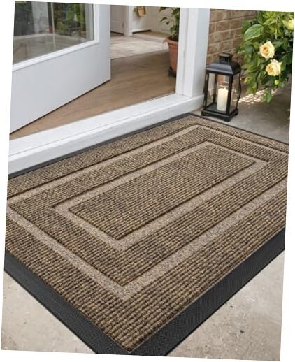 Door Mat Heavy Duty Outdoor Indoor 4' x 2' (Rectangular) Rectangles Brown