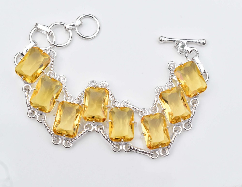 Yellow Citrine Sterling Silver Birthday Bracelet for Women S-7.8 Inches