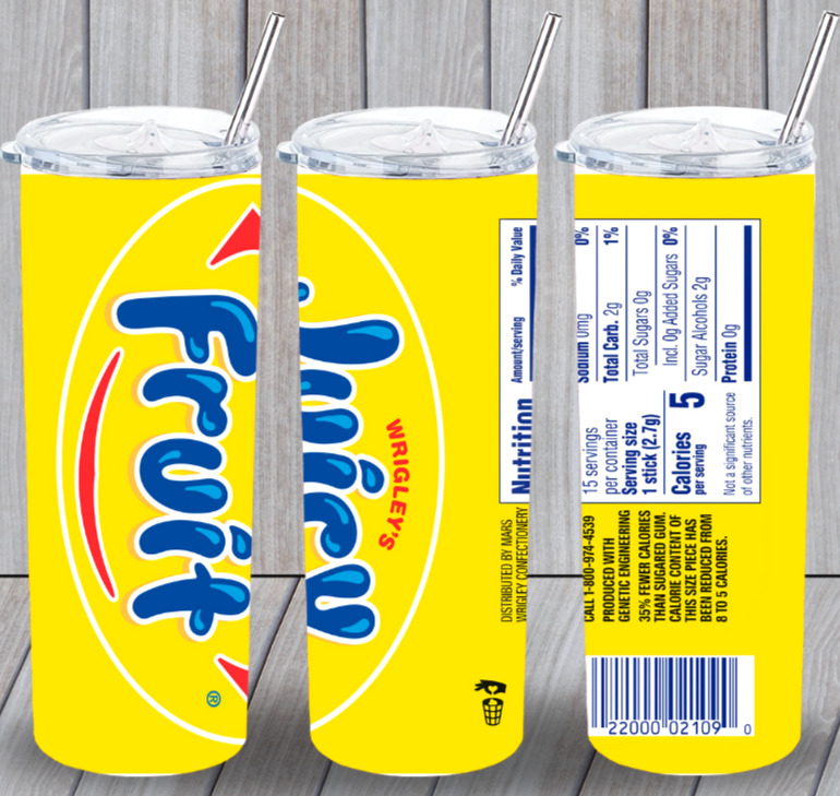 Wrigley's Juicy Fruit Gum Multicolor 20oz Insulated Tumbler Lid Straw New