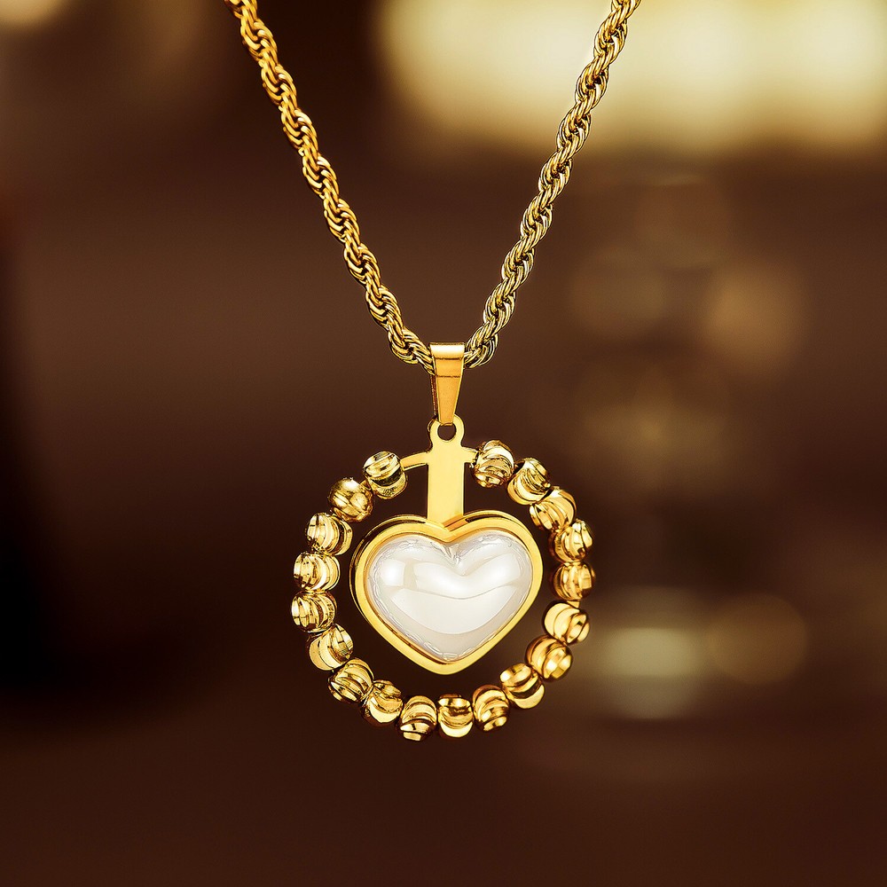 Women Stone Heart Necklace Gold Stainless Steel Pendant Choker Rope Chain Gift