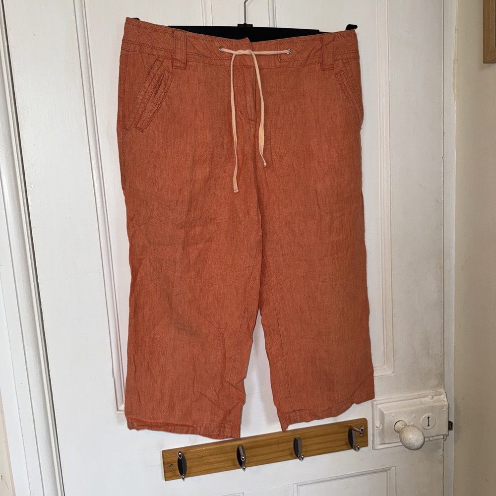 PRINCIPLES PETITE Orange Linen Cropped Summer Trousers, Size 10