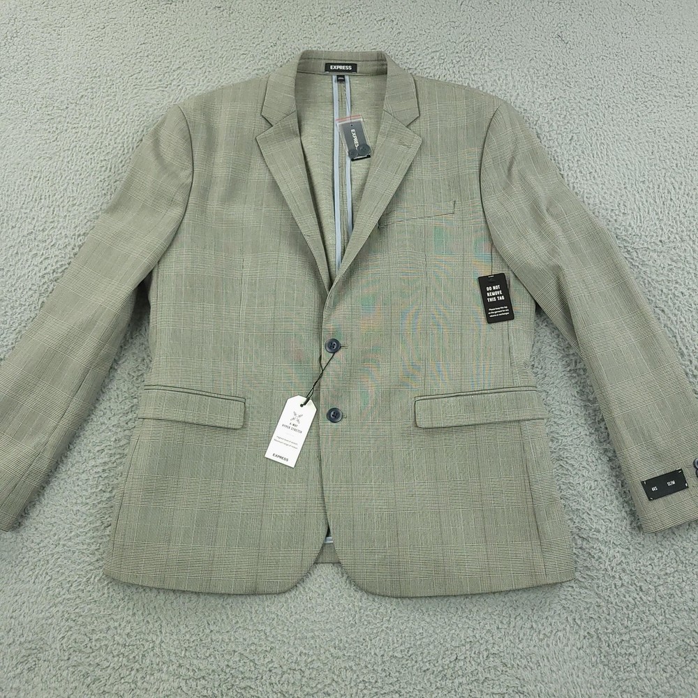 Express Blazer Mens 44S Slim Gray Plaid 4-Way Hyper Stretch Sport Coat Jacket