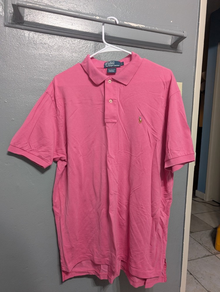 Polo Ralph Lauren Men's Pink Polo Pima Cotton Short Sleeve Shirt Large