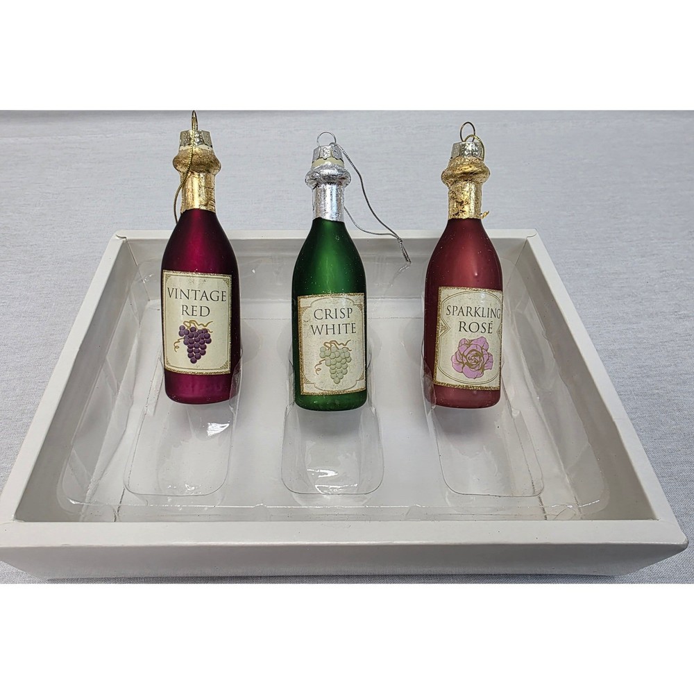 Wondershop  Wine Bottle  set of 3 Glass Christmas Ornaments