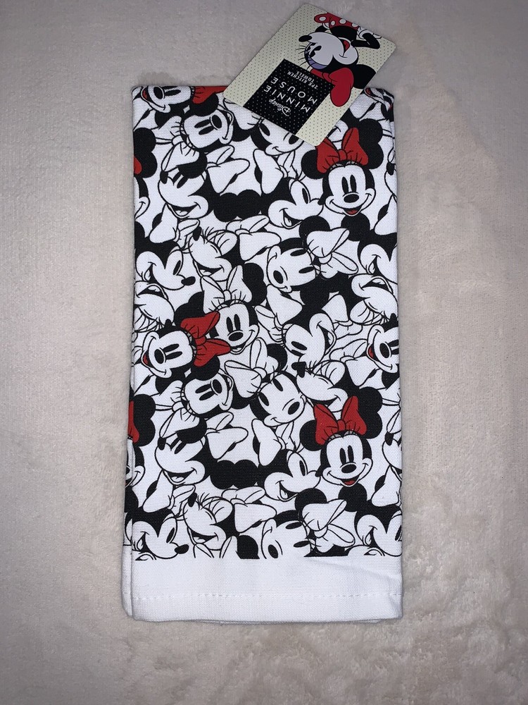 Disney Minnie Mouse Happy Face Red Black White 2 Pack Hand Kitchen Bath Towels