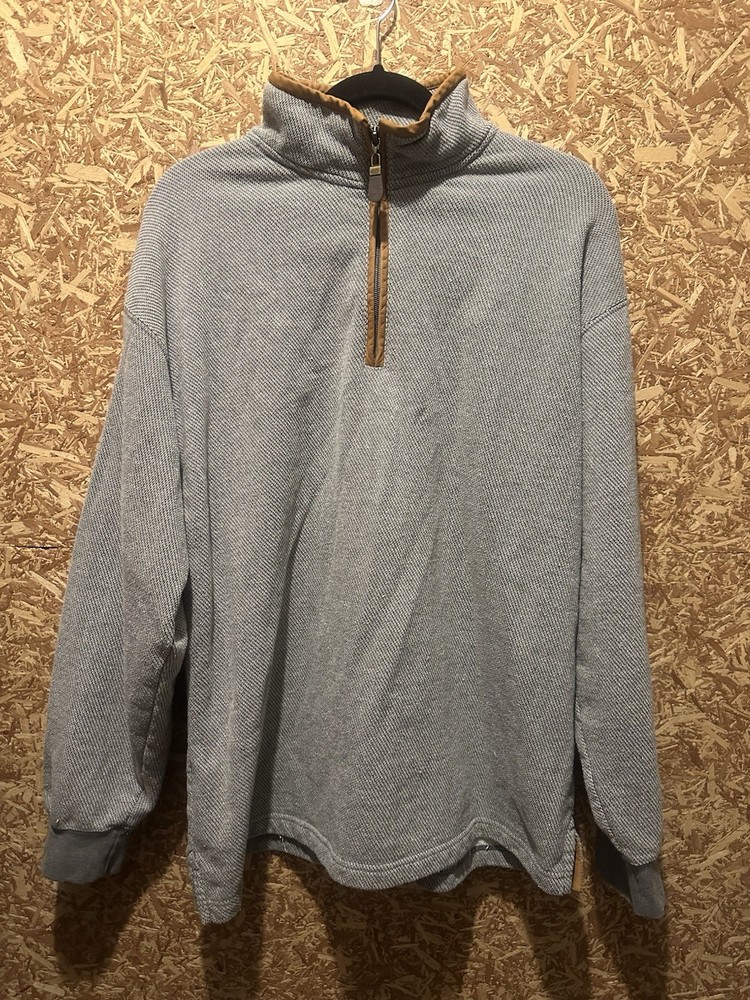 Orvis Men’s Gray 1/4 Zip Pullover Leather Elbow Patches Size XL