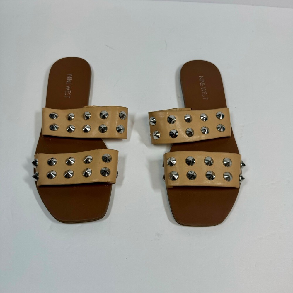 Nine West Studded Two-Strap Slide Sandals Size 7M Casual Flats