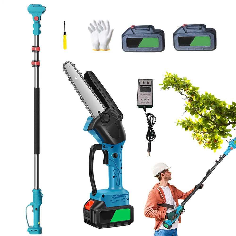 Cordless Pole Saw Mini Chainsaw with 10ft Extension Rod and 2 Batteries for Easy Tree Trimming