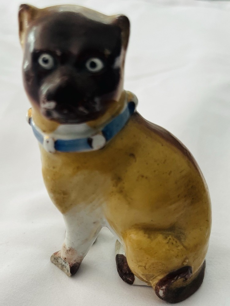 19th Century 3 1/4 Pug Dog Figurine. Staffordshire? German? No Marks