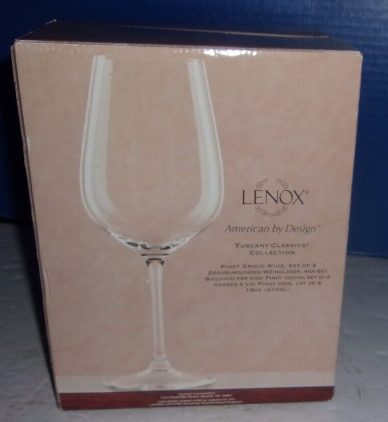 4 Pre Owned New in Box Lenox  Pinot Grigio Wine Glasses Tuscany Classics Collect