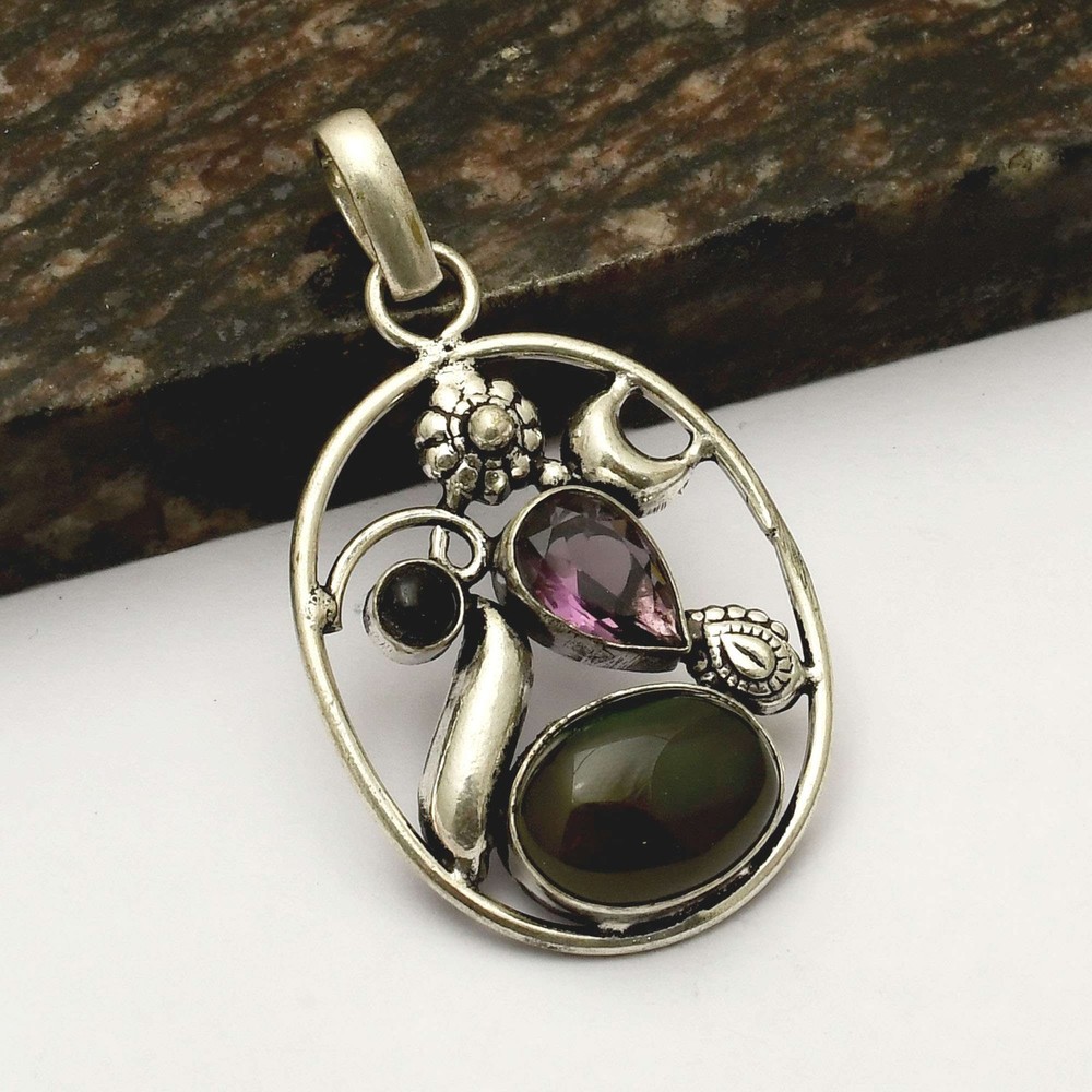 Bloodstone Amethyst Handmade Ethnic Pendant Jewelry Gift 2.2 Inches AP-43259