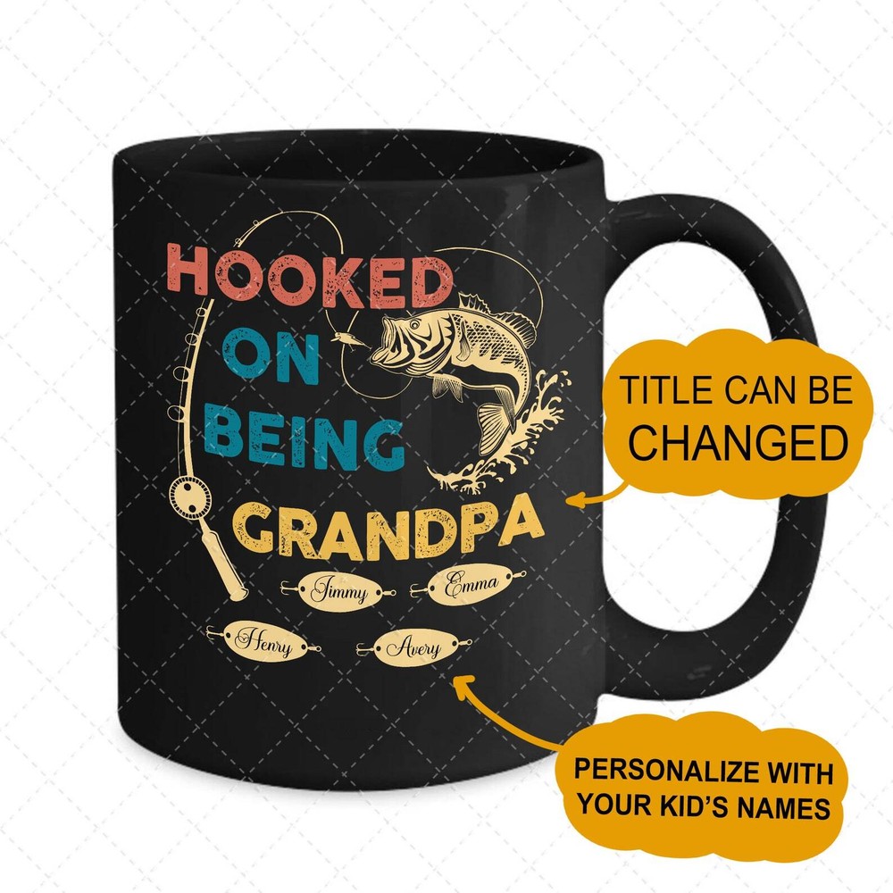 Personalized Hooked On Being Grandpa Fishing Mug Father