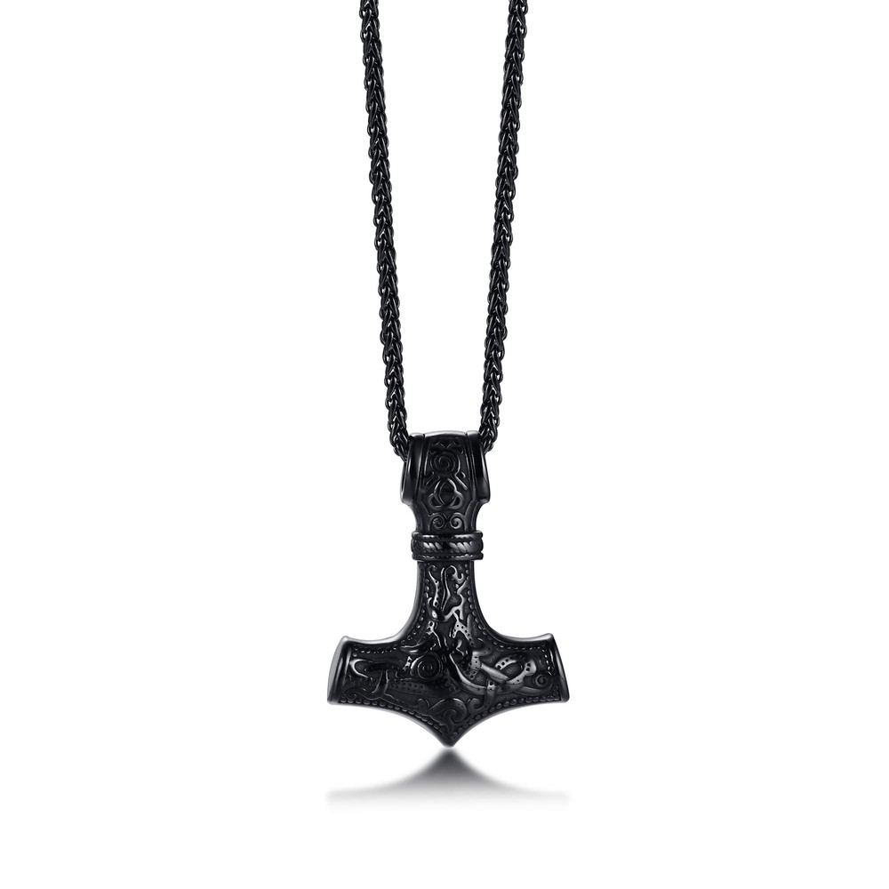 Men's Nordic Viking Thor's Hammer PendantStainless Steel Vegvisir Mjolnir Myt...