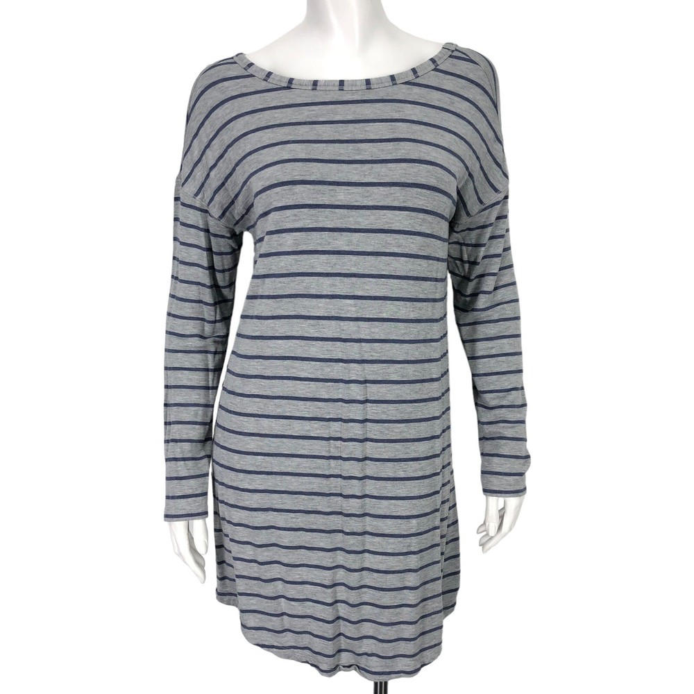 LOFT Lounge Outlet Womens Medium Striped Dress Loungewear Soft Cozy Fleece Lined