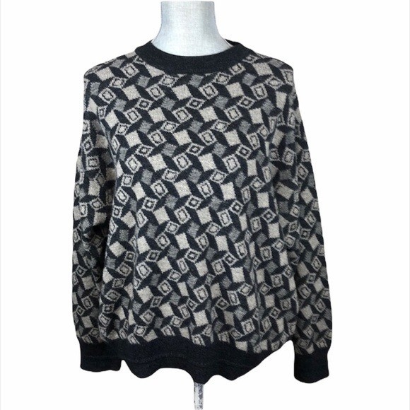 Pronto- Uomo Mens Vintage Italy Wool Blend Geometric Print Grandpa Sweater Sz M